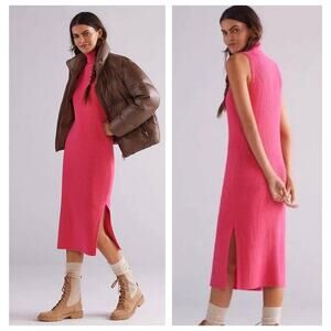 Anthropologie Slim Knit Pink Midi Dress - New - Small